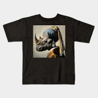 Wildlife Conservation - Pearl Earring Rhino Meme Kids T-Shirt